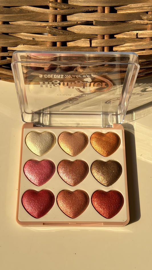Color Strokes 9 shade Heart Highlighter Palette