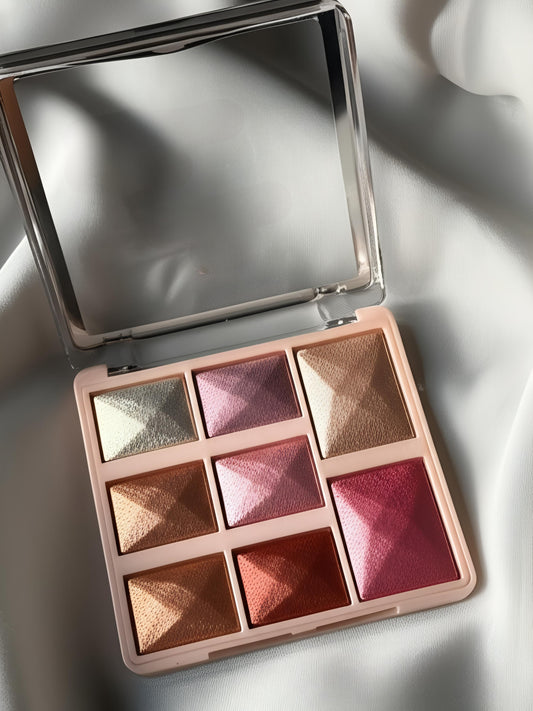 8 Shade Highlighter + Blusher Palette | Glow & Blush Combo