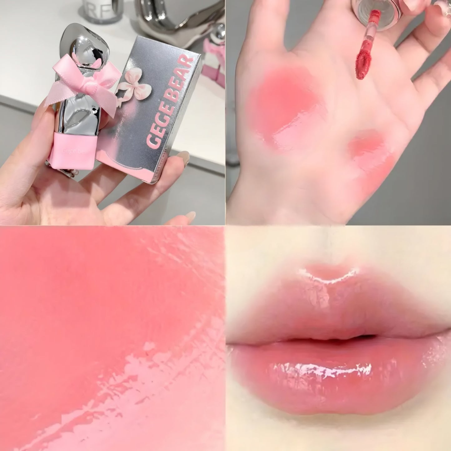 Gege Bear Sweet Tender and Moist Water Lip Glaze Pink Bow Lipstick