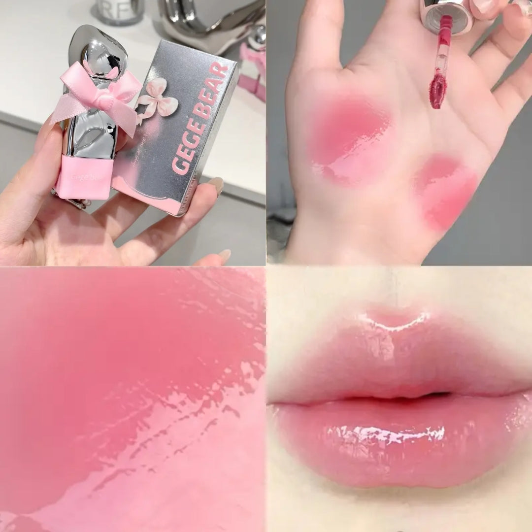 Gege Bear Sweet Tender and Moist Water Lip Glaze Pink Bow Lipstick