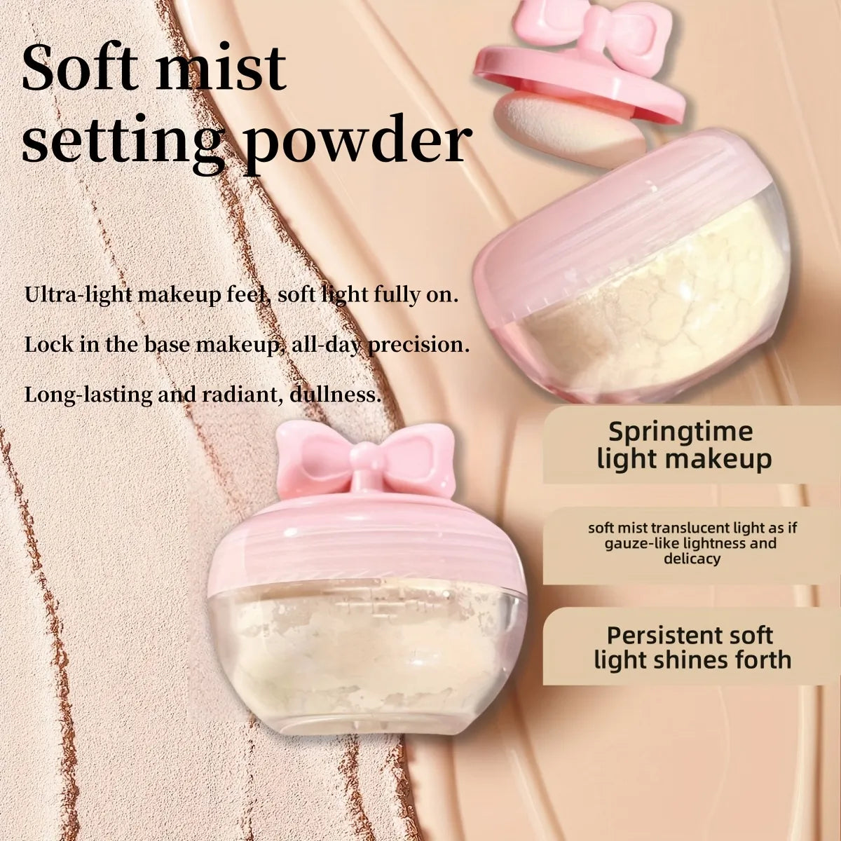 Cute Souffle Pot Pink Bow Loose Setting Powder