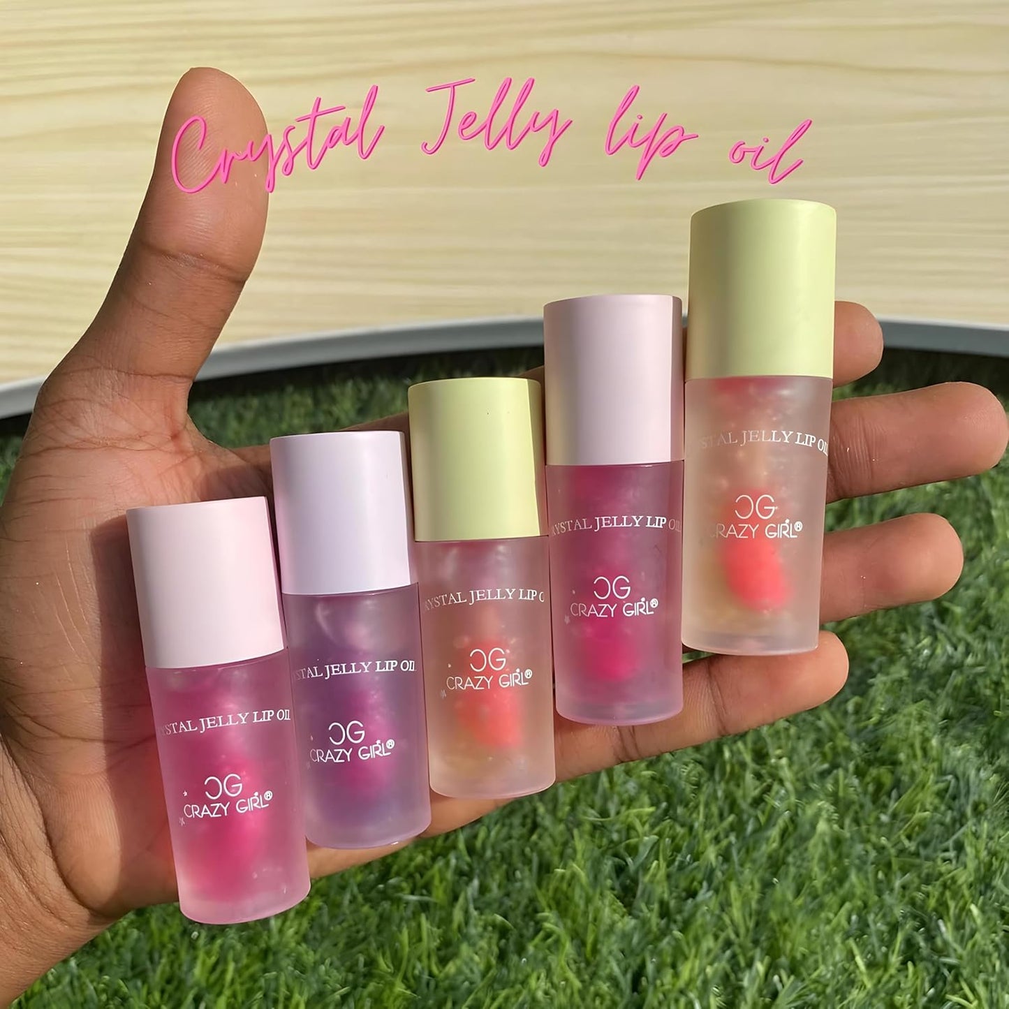 CRAZY GIRL Crystal Jelly Lip Oil – Hydrating Lip Oil with Jojoba & Castor Oil for Dry Lips – Flavored Avocado, Strawberry, Grape – Vegan Lip Treatment, Non-Sticky, Glossy Finish