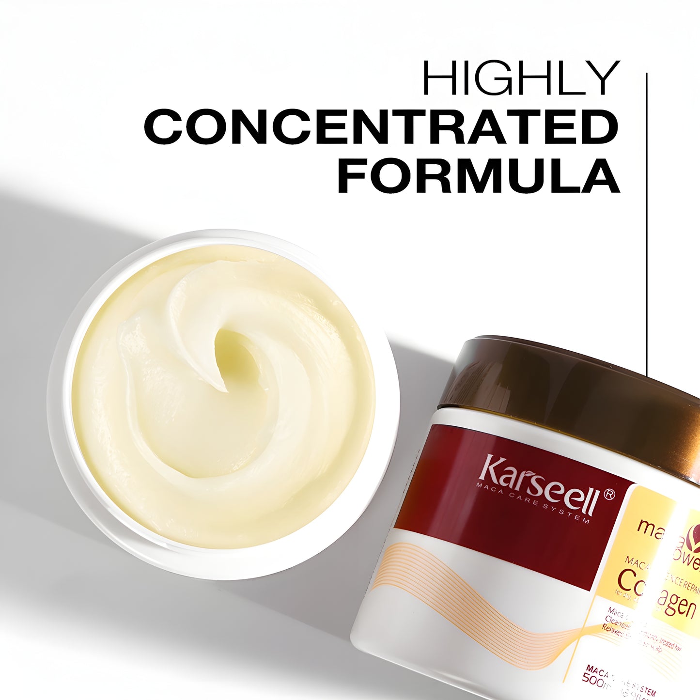 Karseell cream jar with cream on a white background and text 'Highly Concentrated Formula'.