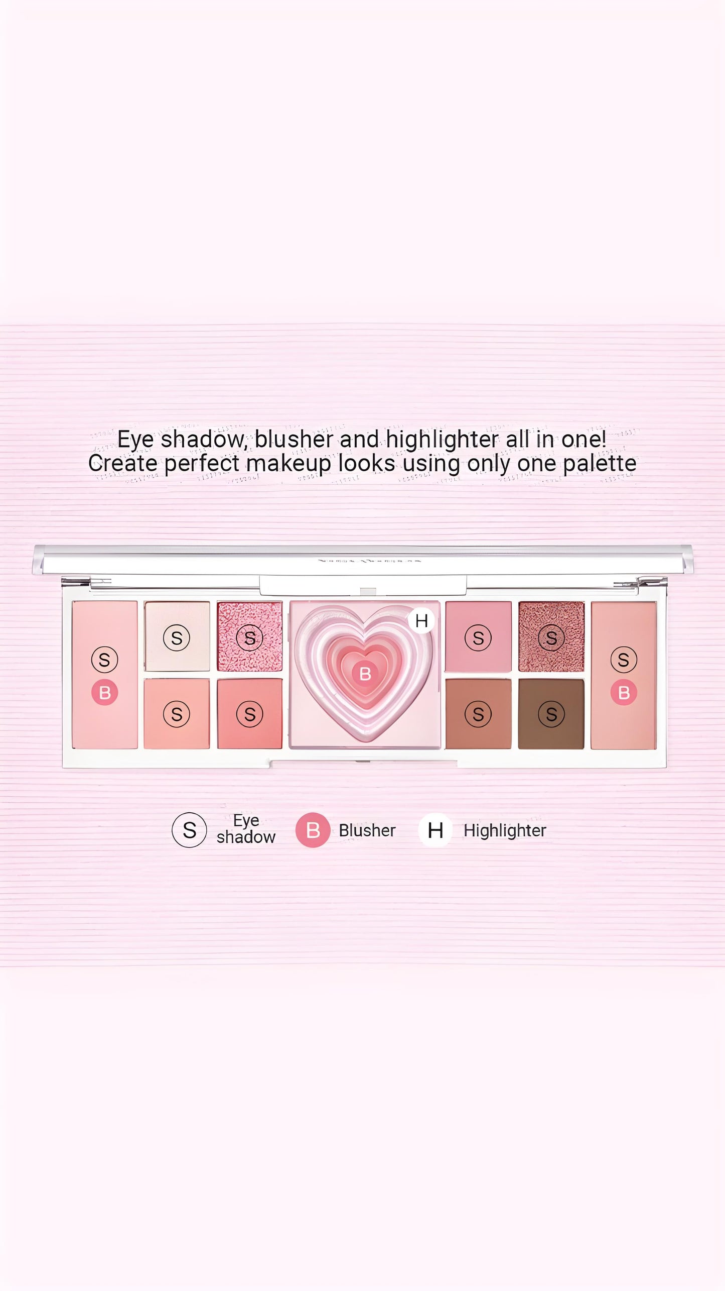 Cute Kawaii Eyeshadow Palette With Highlighter and Blusher
