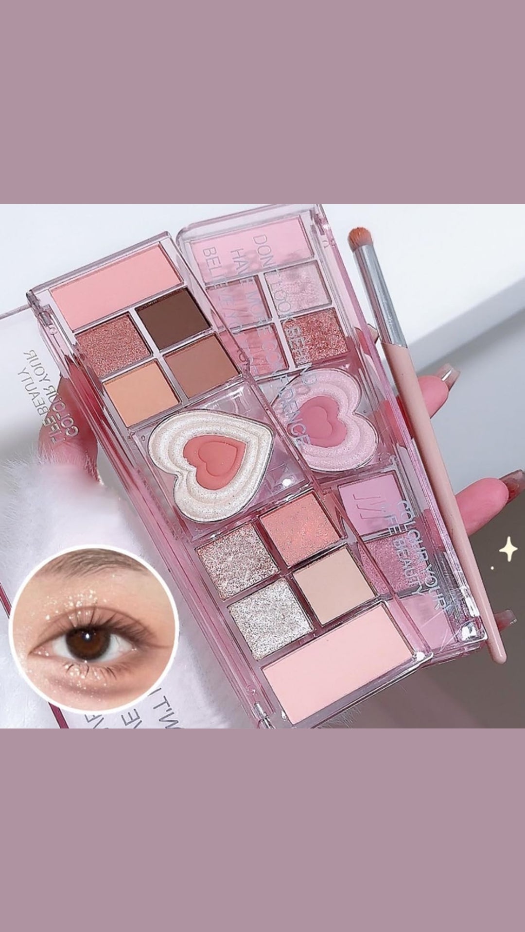 Cute Kawaii Eyeshadow Palette With Highlighter and Blusher