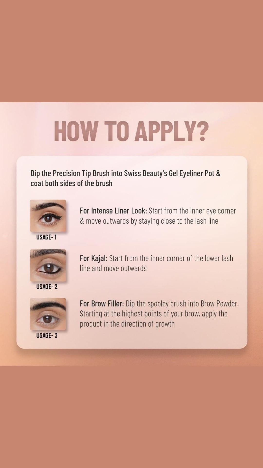 Swiss Beauty Waterproof Eyebrow & Gel Eyeliner 2 In 1 With Brush | Smudge Proof Gel Eyeliner And Eyebrow Definer Pencil Black Color