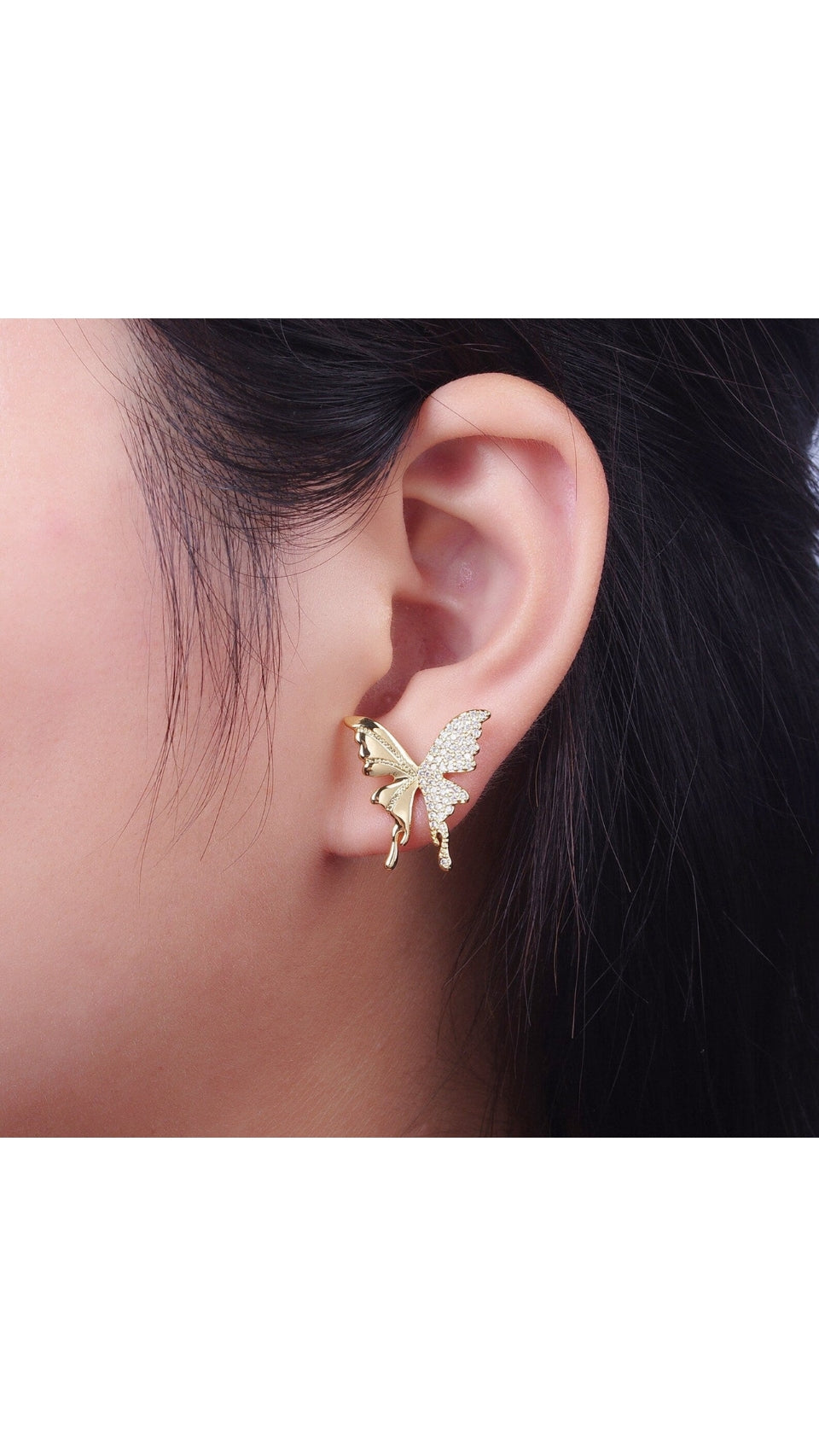 White Color Double Butterfly Korean Earrings