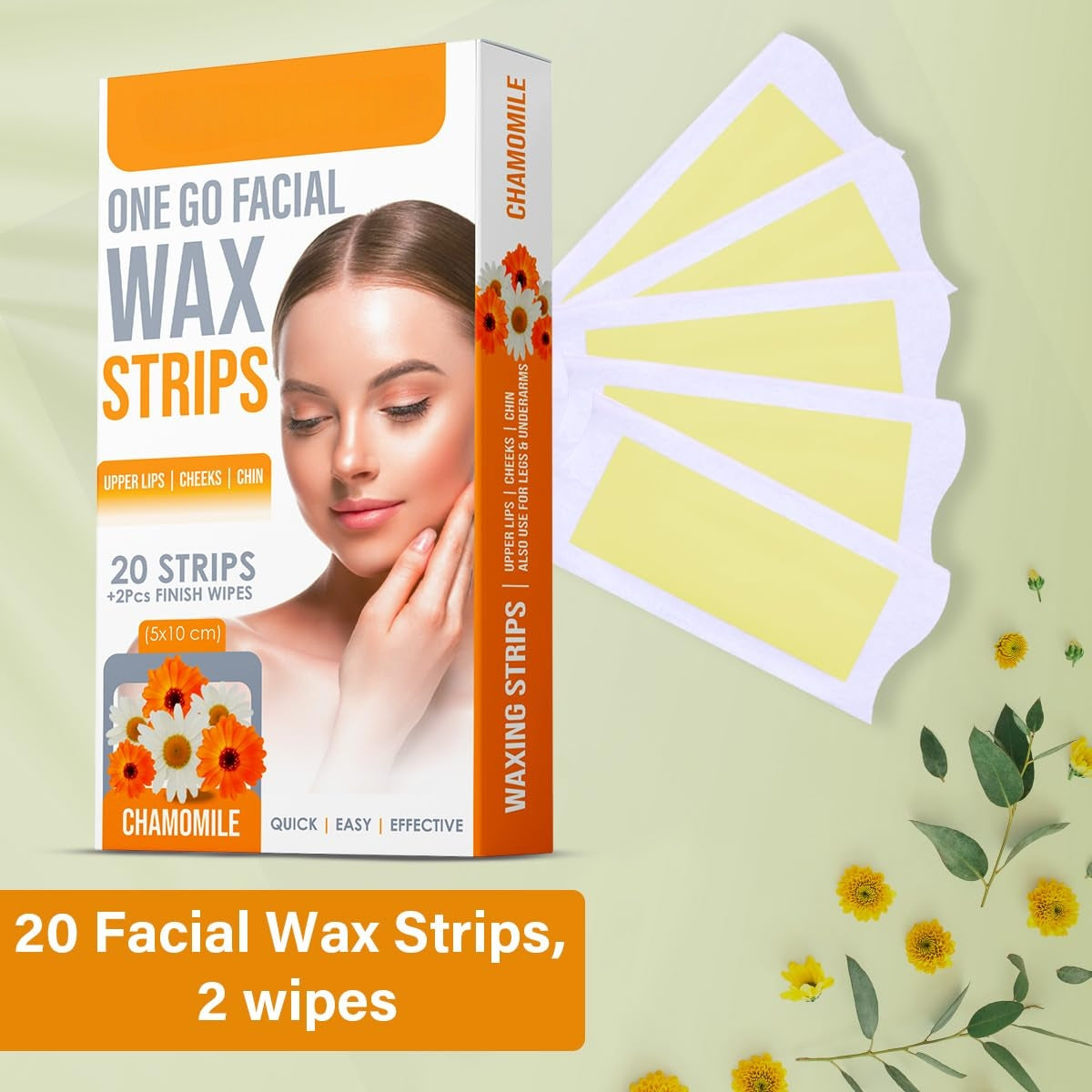 One Go Facial Wax Strips 20 pcs With 2 Finish Wipes