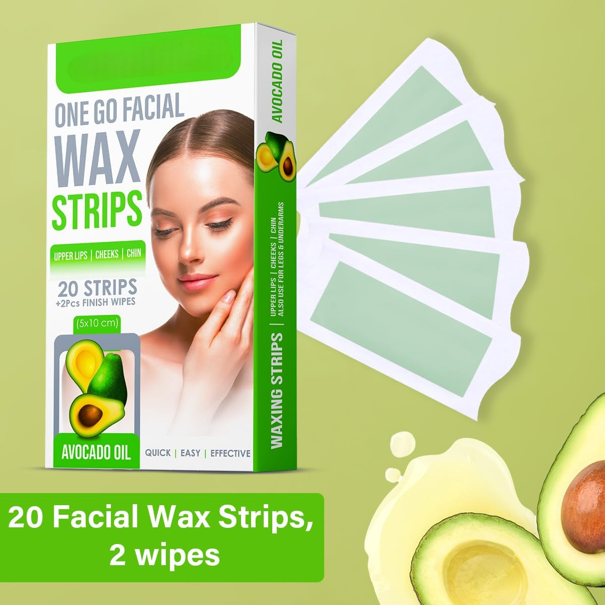 One Go Facial Wax Strips 20 pcs With 2 Finish Wipes