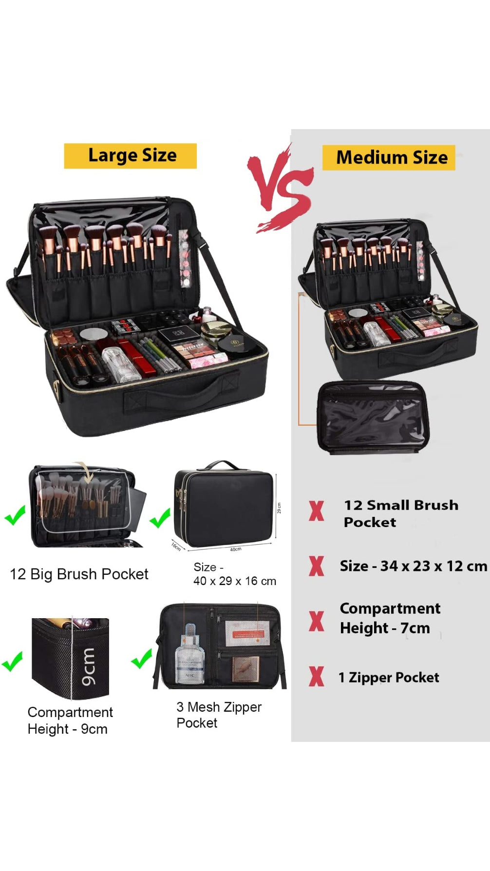 Cosmetic Bag, Makeup Organizer Bag for Home & Travel, Professional Use, Large Vanity Bag with Dividers