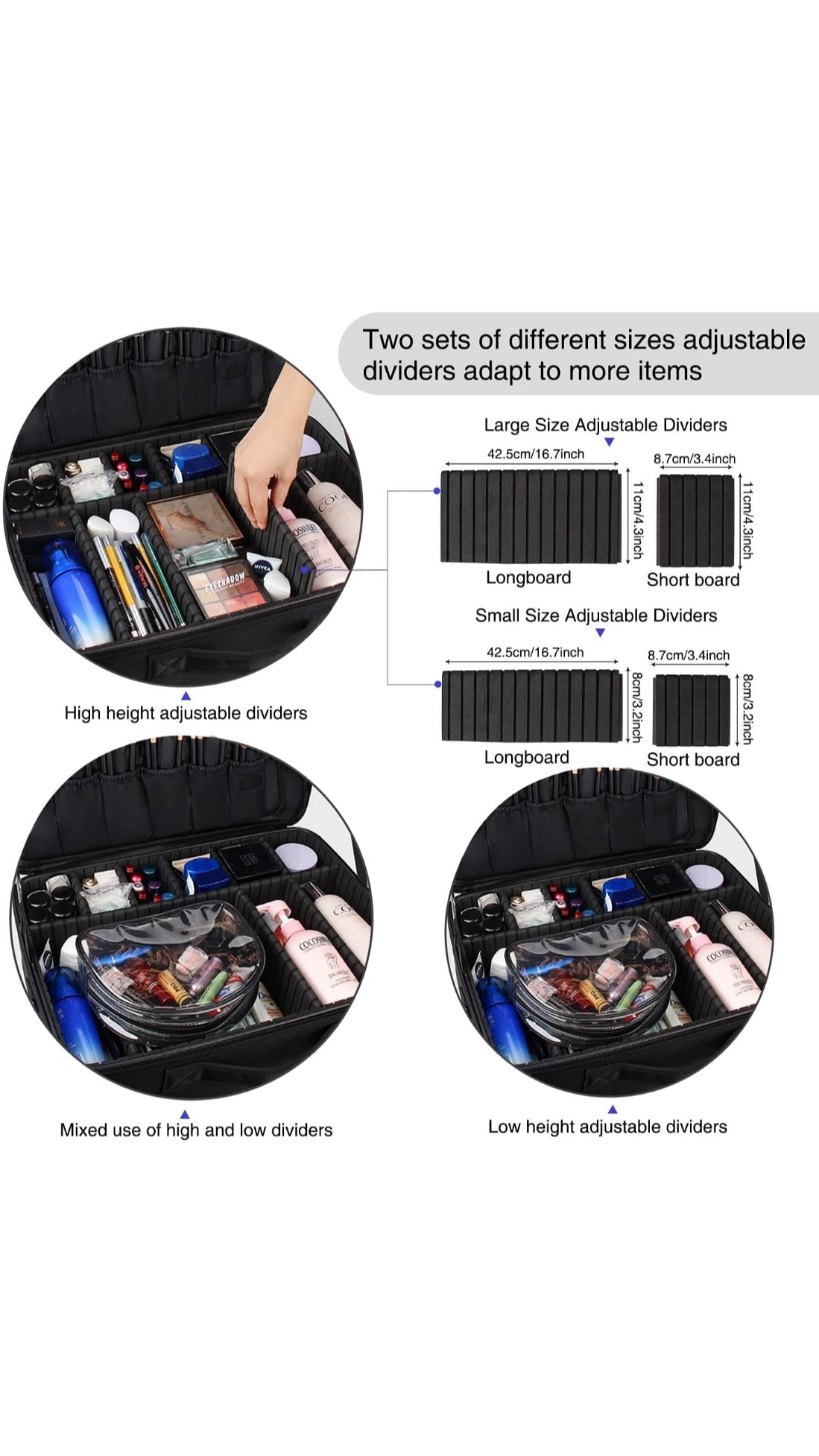 Cosmetic Bag, Makeup Organizer Bag for Home & Travel, Professional Use, Large Vanity Bag with Dividers