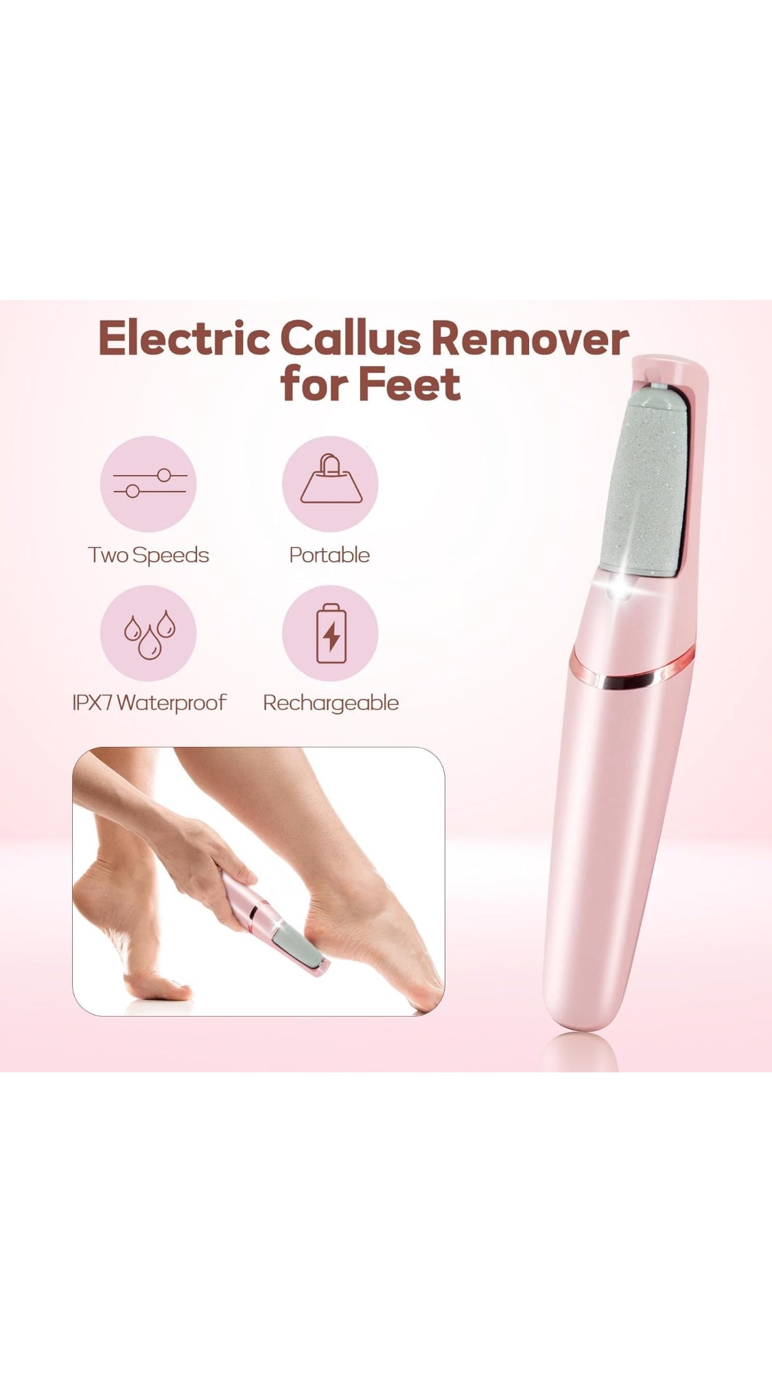 Smooth Pedicure Wand,Electric Foot Callus Remover Rechargeable Pedicure Tool Callus Remover for Feet Electronic Foot Filer Pedicure Kits,Pedi Care for Removes Dry Hard&Dead Skin