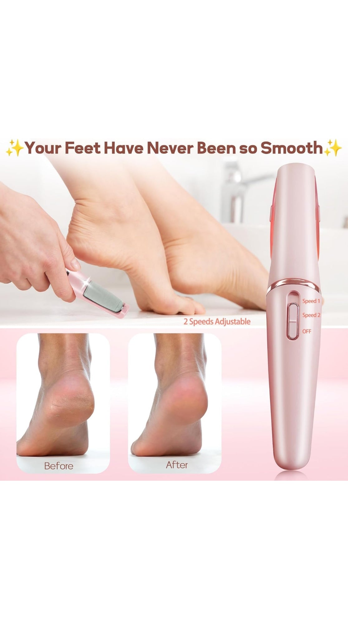 Smooth Pedicure Wand,Electric Foot Callus Remover Rechargeable Pedicure Tool Callus Remover for Feet Electronic Foot Filer Pedicure Kits,Pedi Care for Removes Dry Hard&Dead Skin