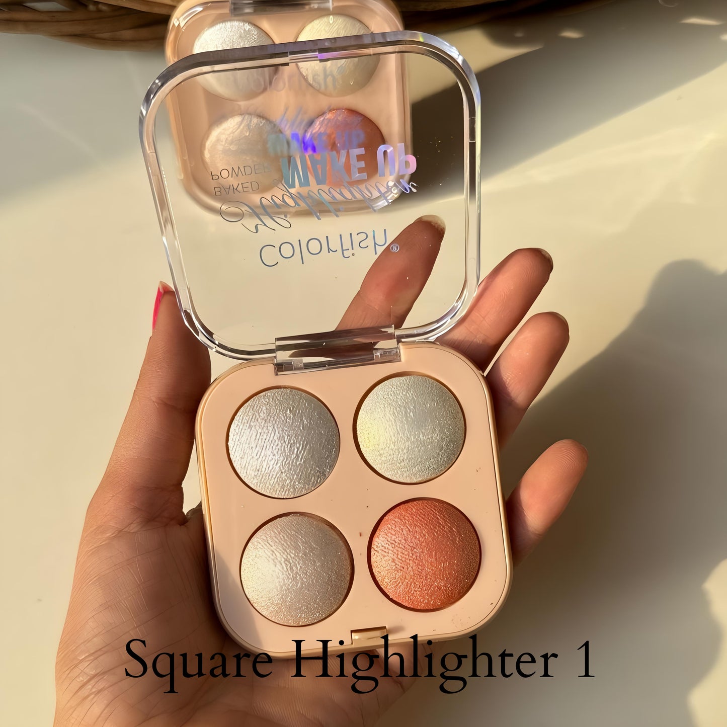 Kawaii 4 Shade Baked Highlighter Square Palette – Shimmery Glow for Glowing Skin