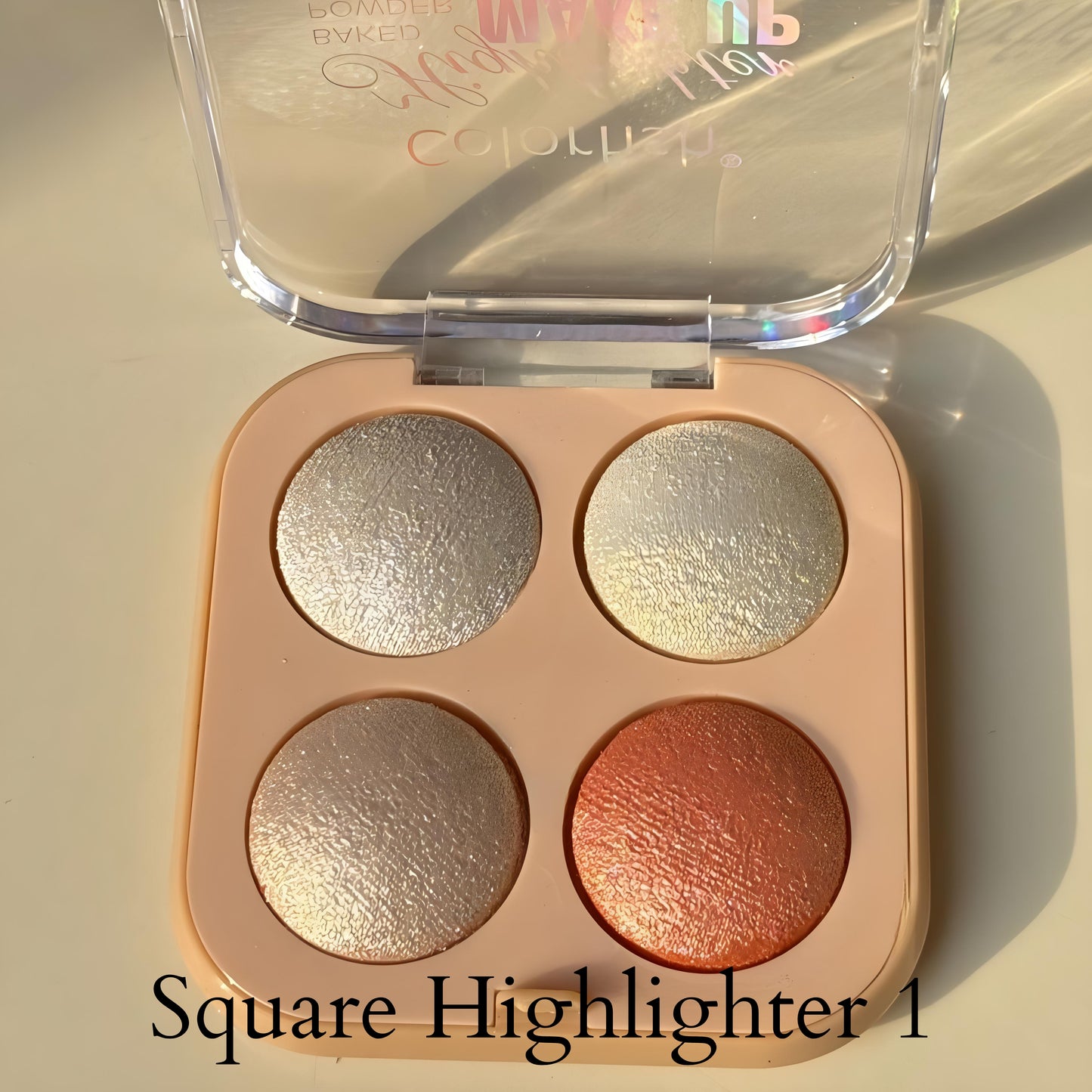 Kawaii 4 Shade Baked Highlighter Square Palette – Shimmery Glow for Glowing Skin