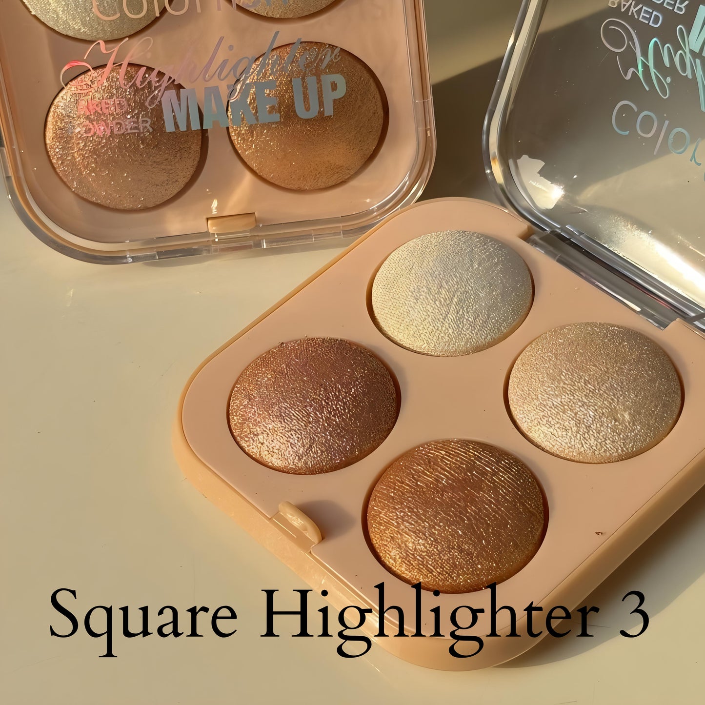 Kawaii 4 Shade Baked Highlighter Square Palette – Shimmery Glow for Glowing Skin