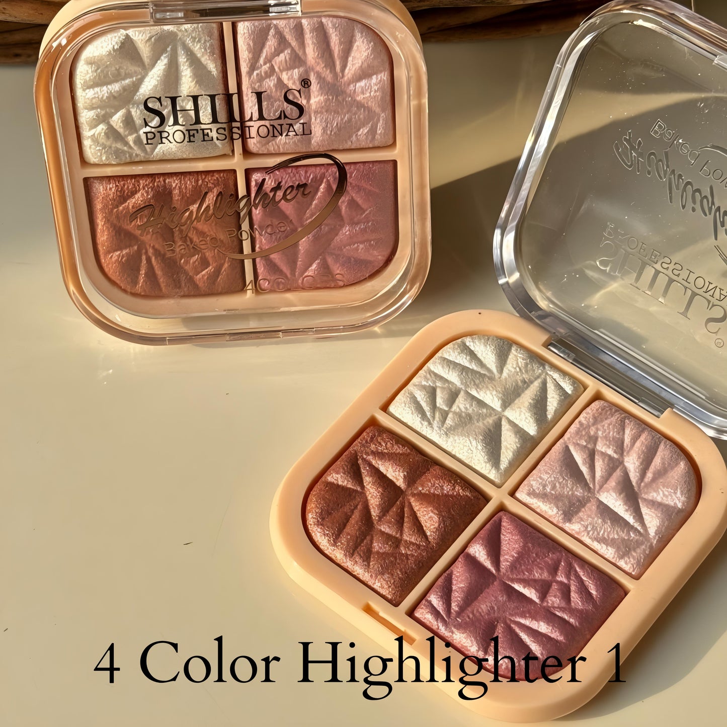 Kawaii 4 Shade Highlighter + Blusher Palette | Square Compact Makeup Kit