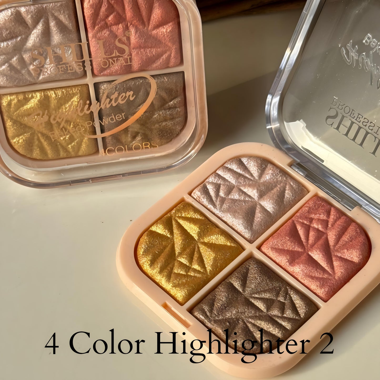 Kawaii 4 Shade Highlighter + Blusher Palette | Square Compact Makeup Kit