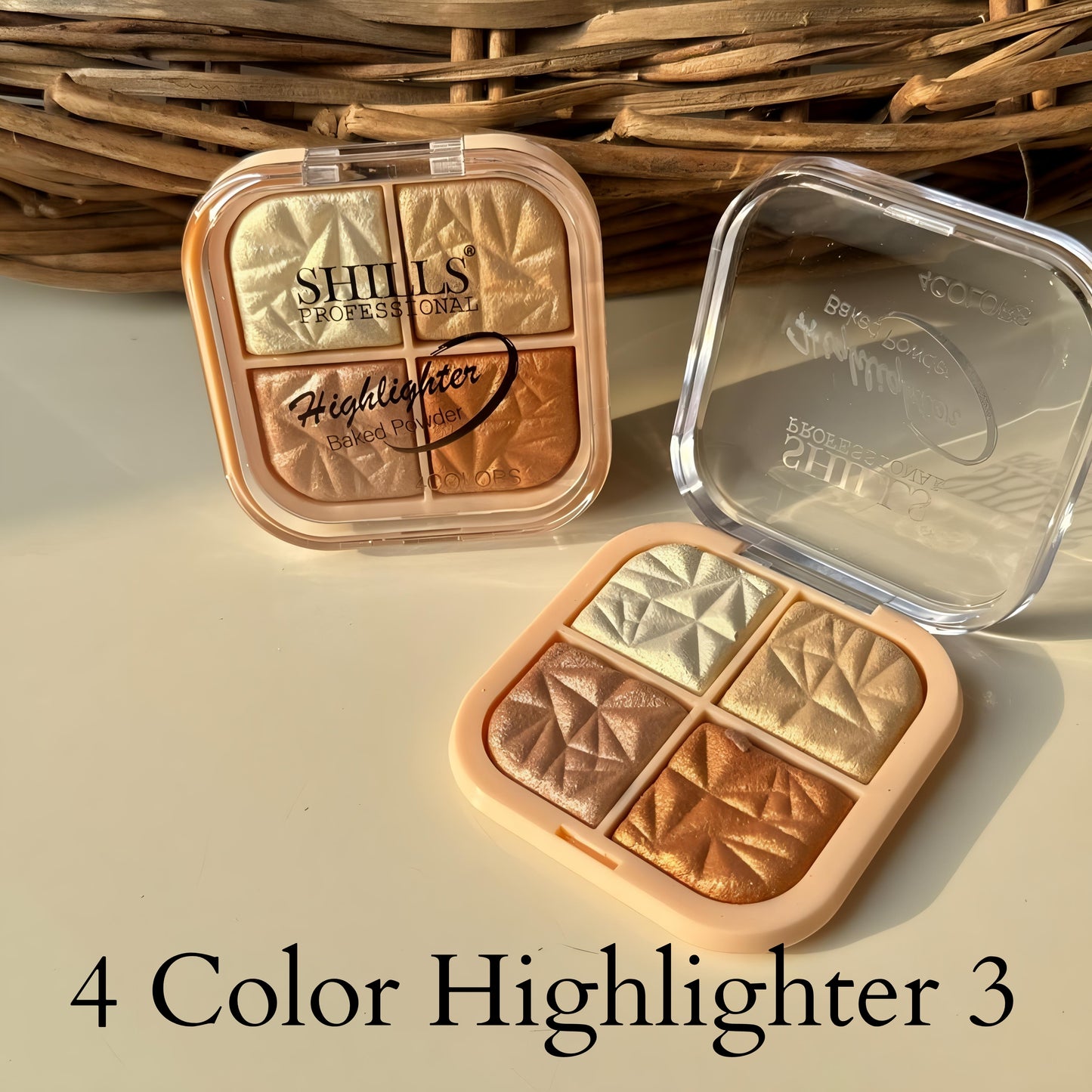 Kawaii 4 Shade Highlighter + Blusher Palette | Square Compact Makeup Kit