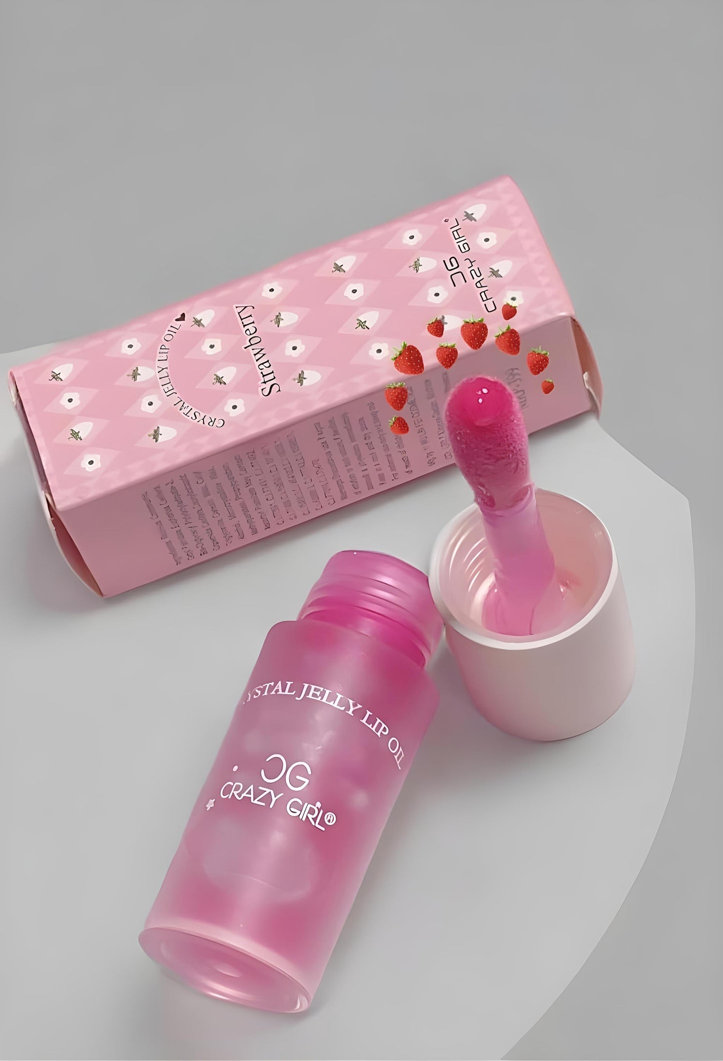 CRAZY GIRL Crystal Jelly Lip Oil – Hydrating Lip Oil with Jojoba & Castor Oil for Dry Lips – Flavored Avocado, Strawberry, Grape – Vegan Lip Treatment, Non-Sticky, Glossy Finish