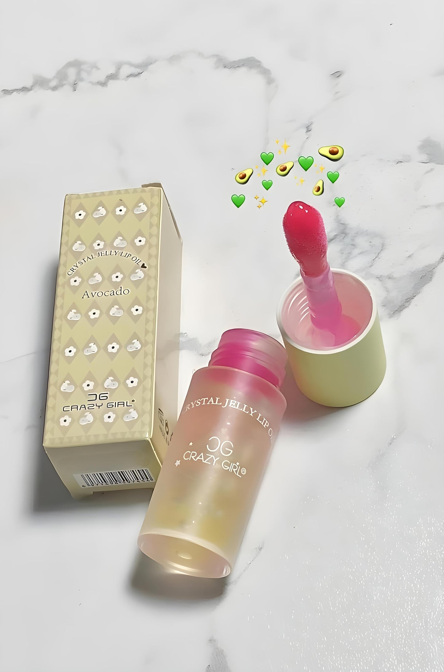 CRAZY GIRL Crystal Jelly Lip Oil – Hydrating Lip Oil with Jojoba & Castor Oil for Dry Lips – Flavored Avocado, Strawberry, Grape – Vegan Lip Treatment, Non-Sticky, Glossy Finish