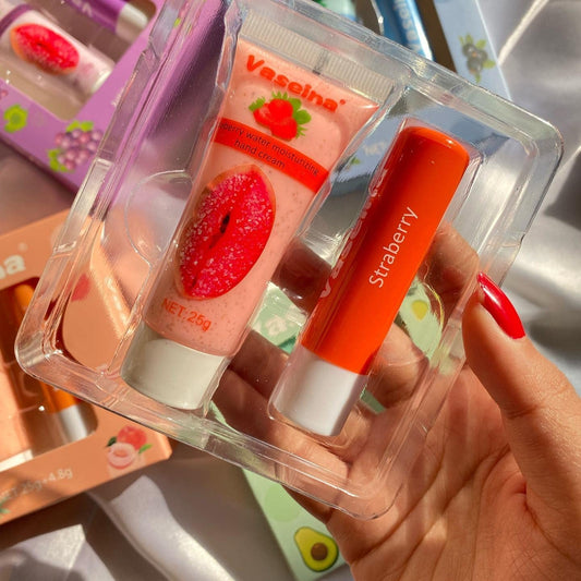 Combo Pack 2 in 1 Strawberry Lip Balm & Moisturizing Hand Cream Set