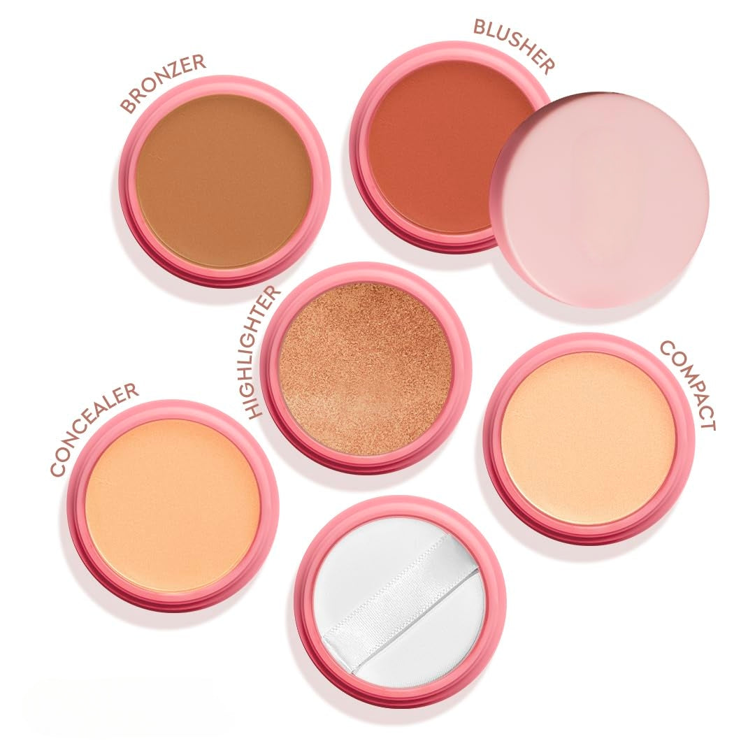 6 In 1 Makeup stack With Concealer, Bronzer, Blusher, Compact, Highlighter & Sponge Applicator Smooth & Blendable Formula - Travel Friendly, Quick & Easy to Use
