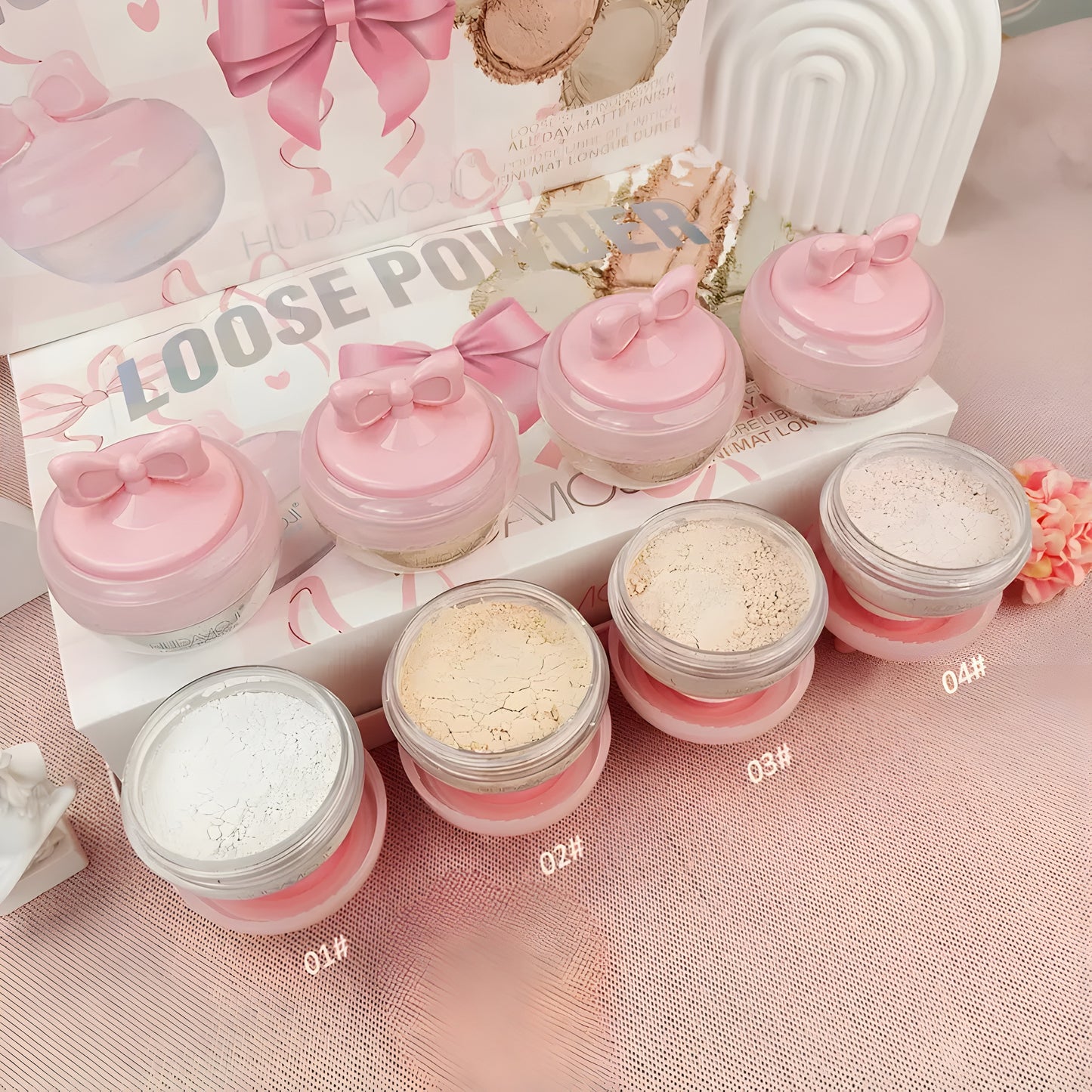 Cute Souffle Pot Pink Bow Loose Setting Powder