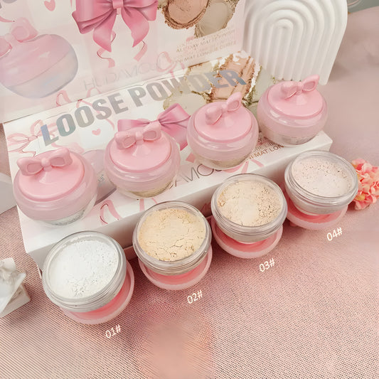 Cute Souffle Pot Pink Bow Loose Setting Powder