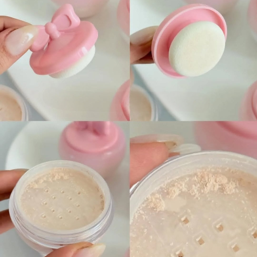 Cute Souffle Pot Pink Bow Loose Setting Powder