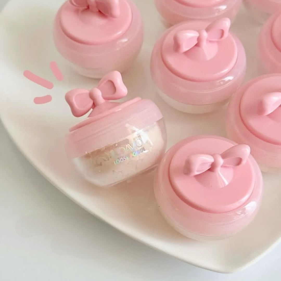 Cute Souffle Pot Pink Bow Loose Setting Powder