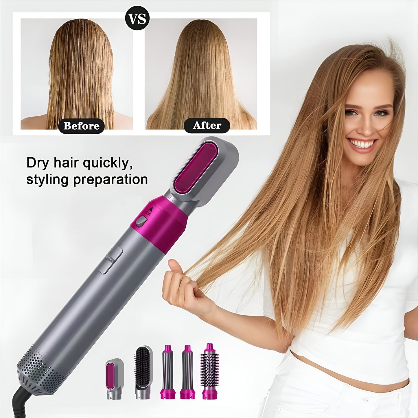 5 in 1 Multifunctional Hot Air Hair Brush Styler Dryer with Comb
