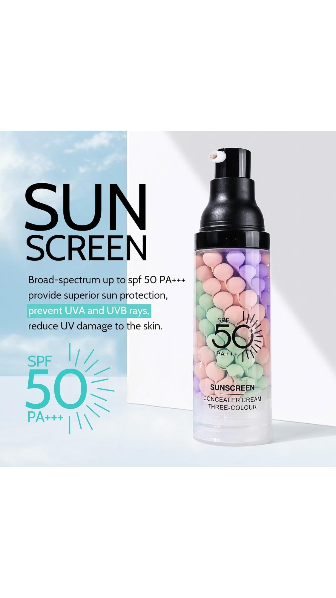 Sadoer Tricolor Primer SPF 50 PA+++ Sunscreen Concealer Cream