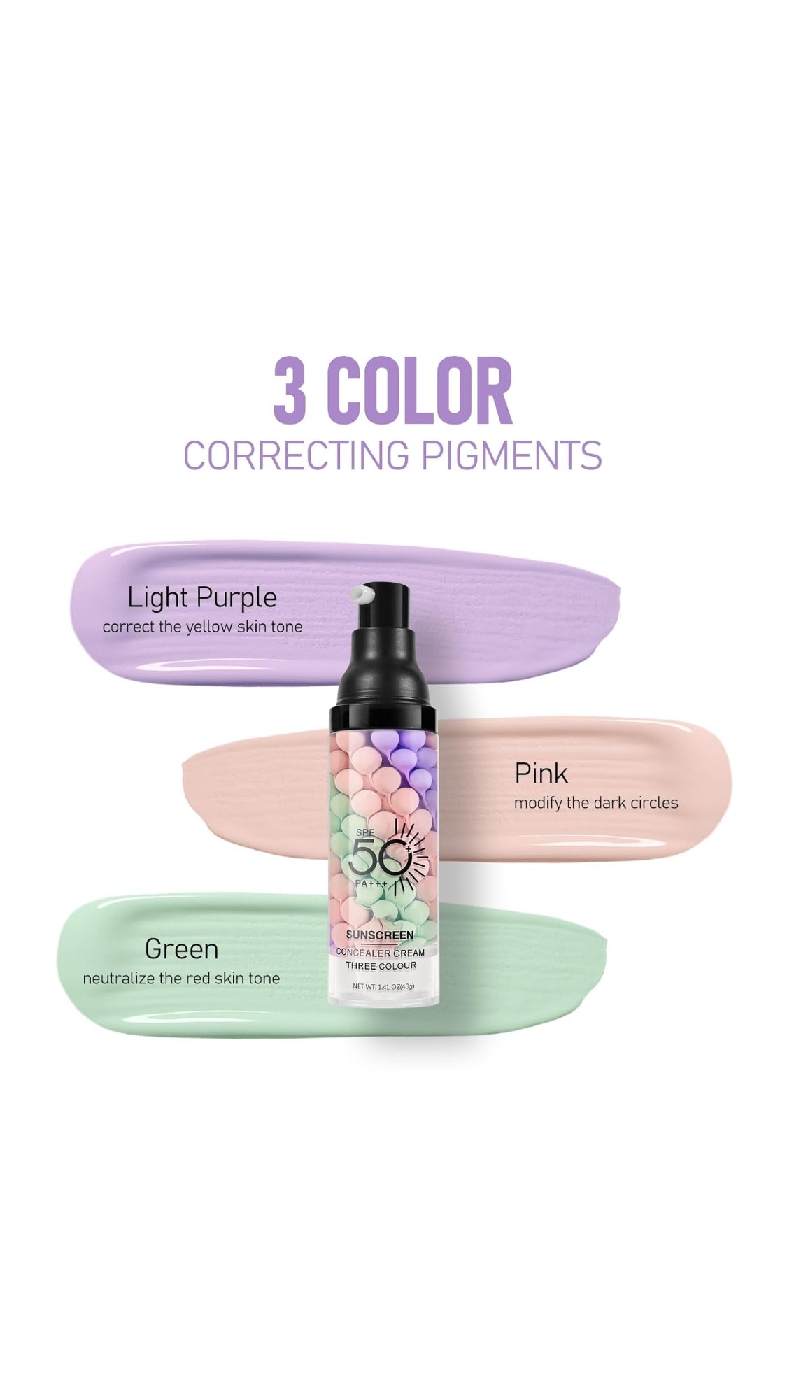 Sadoer Tricolor Primer SPF 50 PA+++ Sunscreen Concealer Cream