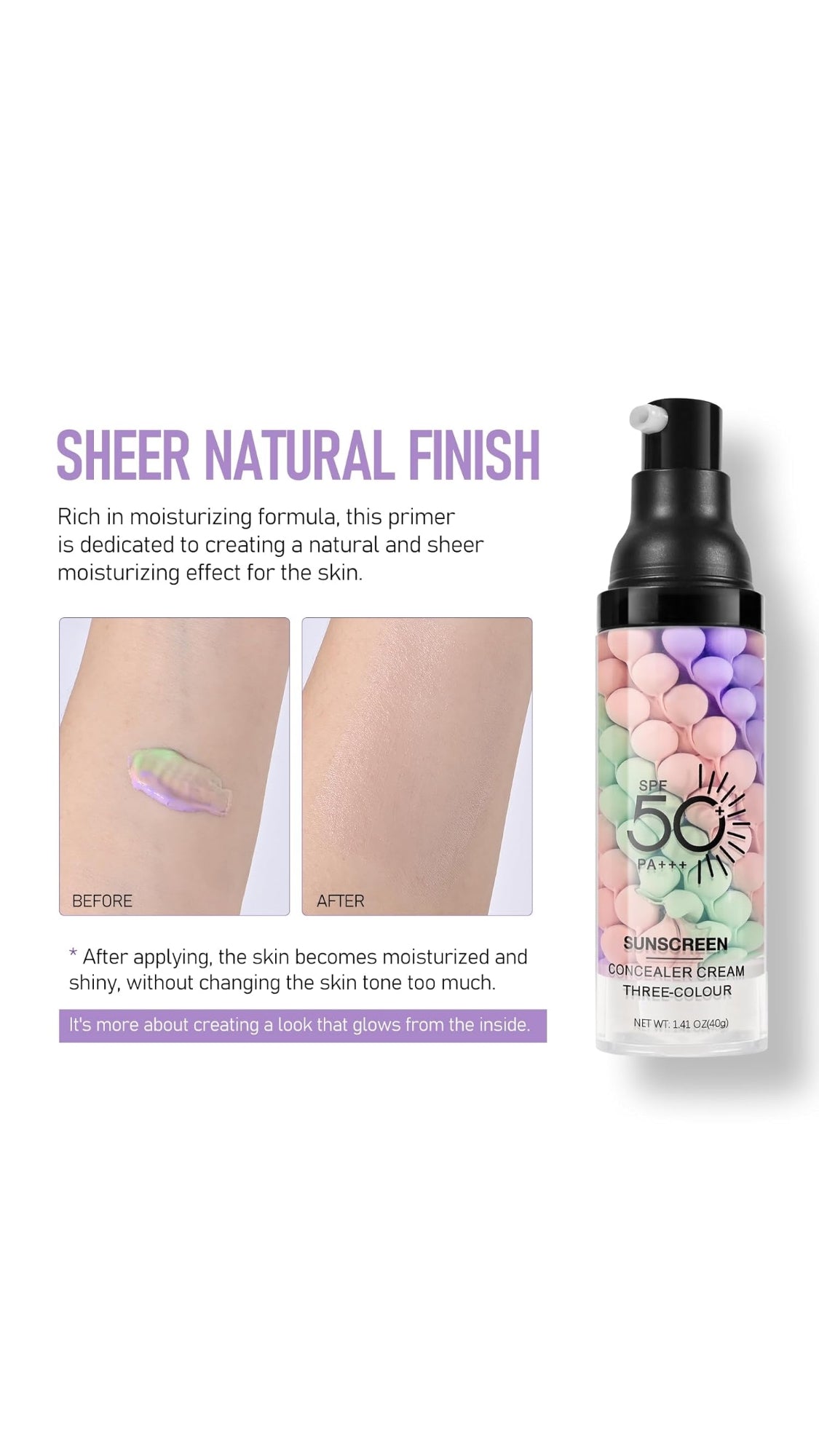 Sadoer Tricolor Primer SPF 50 PA+++ Sunscreen Concealer Cream