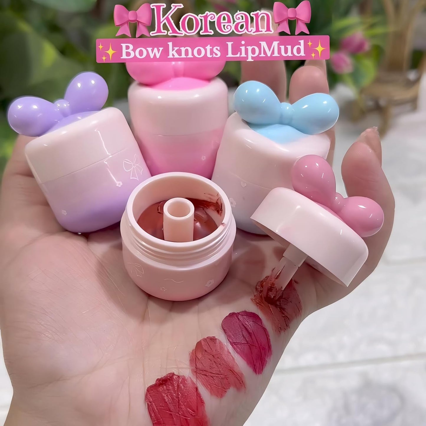 Bajajbeautyshop Blurring Pot Lipstick | Cute Korean Bow Knot Container | Lip & Cheek Tint Mud