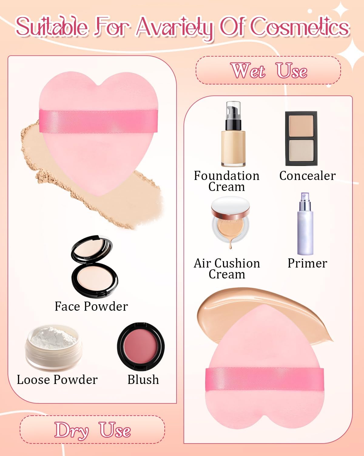 Set of 6 Heart Shaped Finger Puff