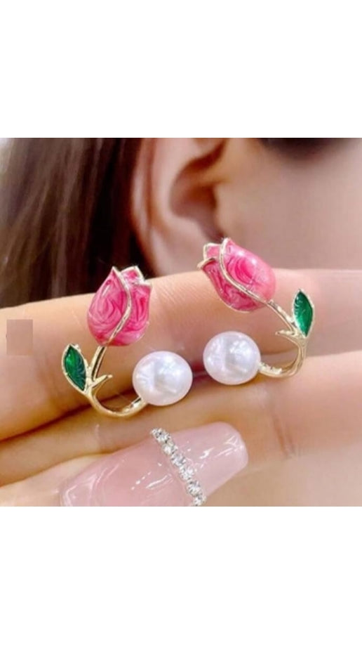 Korean Style Flower pearl Ear studs For Women