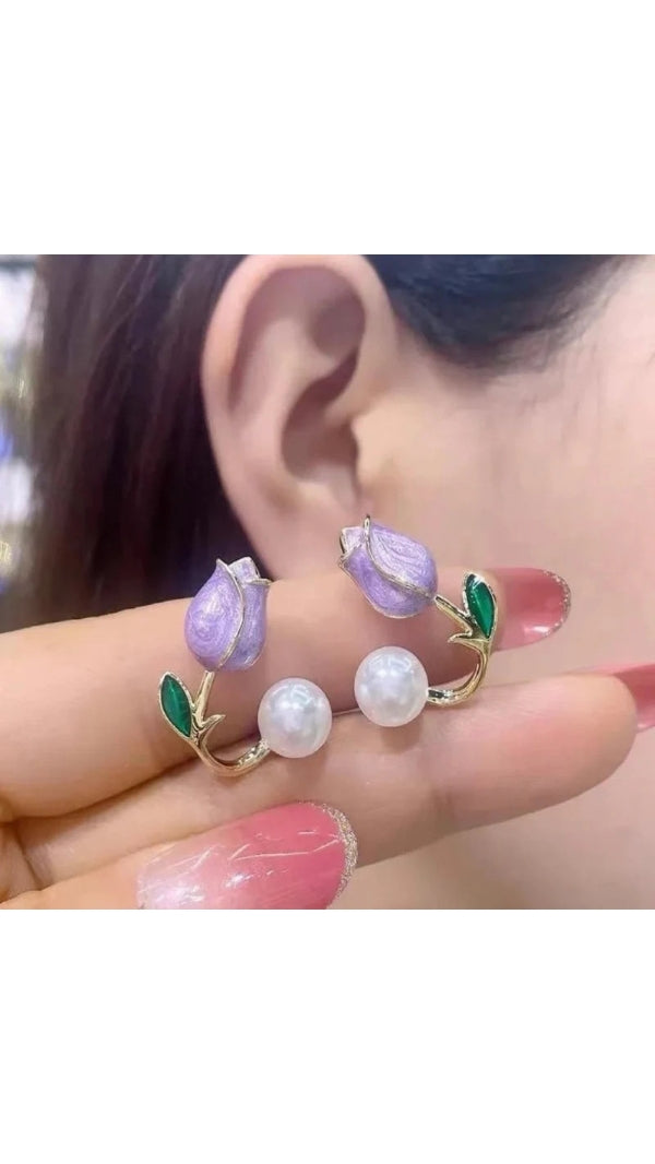 Korean Style Flower pearl Ear studs For Women