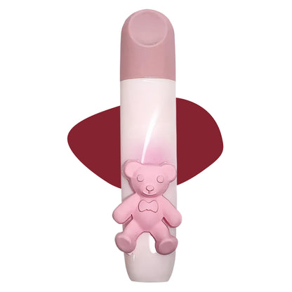 Kawaii Cute Bear Tender Matte Lip Glaze, Hydrating Velvet Lipstick, Long Lasting Smudge Proof Lip Glaze | Lip Mud for Women With Cute 3d Bear Attached