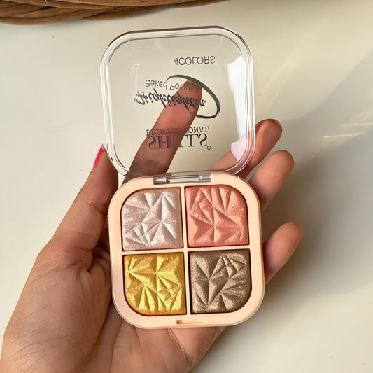 Kawaii 4 Shade Highlighter + Blusher Palette | Square Compact Makeup Kit