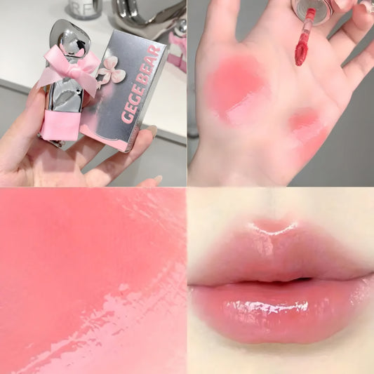 Gege Bear Sweet Tender and Moist Water Lip Glaze Pink Bow Lipstick
