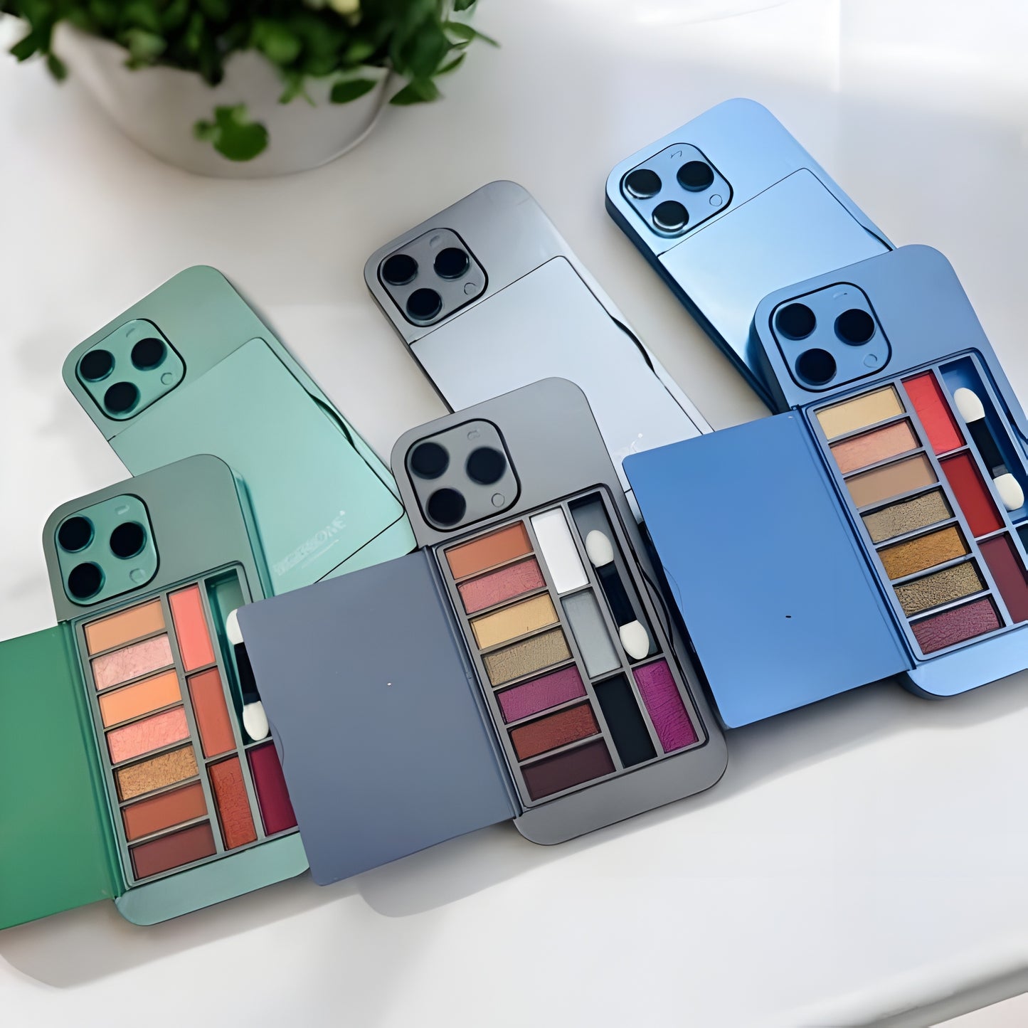 Korean iPhone Shape All-in-One Makeup Kit Pro Max | Blush, Highlighter & Eyeshadow Palette with Brush & Mirror | Cute Korean Aesthetic Portable Makeup Kit for Girls