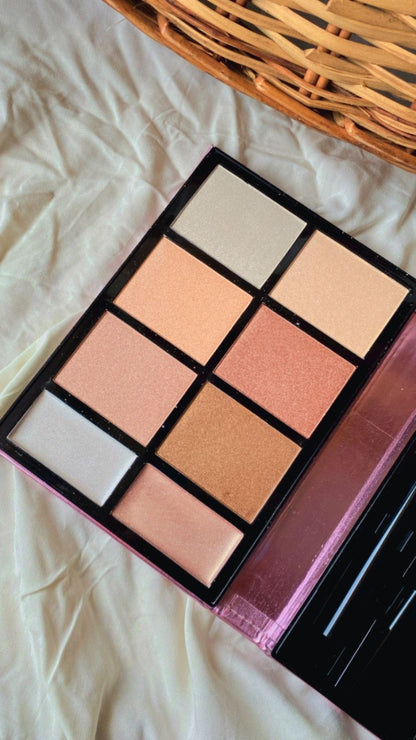 Anylady 6 Colour Highlighter Palette | Ultra Blendable & Long Lasting | Blinding Glow With 2 Brushes & Mirror