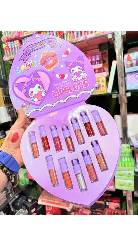 Mocallure Lip Gloss Set Of 12 In A Cute Heart Shaped Gift Hamper Box. 12 Different Lipstick Shades
