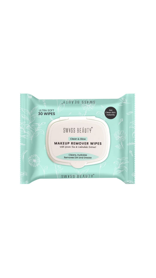 Swiss Beauty Clean & Glow Makeup Remover Wipes | With Green Tea And Calendula Extracts| Cleansing And Hydrating Facial Wipes| 30 Wipes