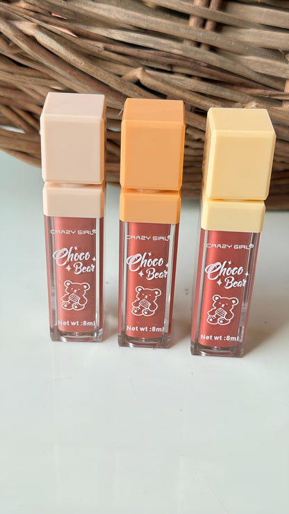 Crazy Girl Choco Bear Lipstick Set of 3 Lipsticks Nude Shades Combo