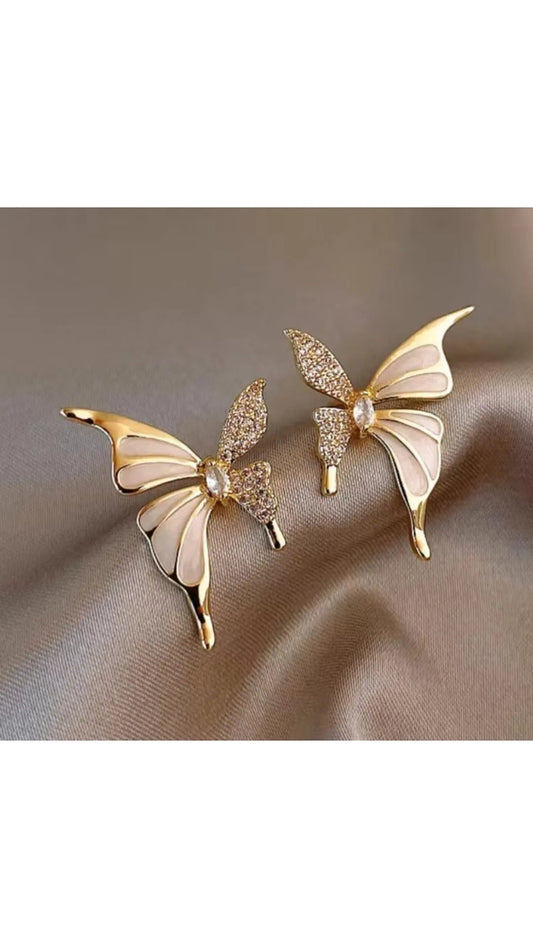 White Color Double Butterfly Korean Earrings