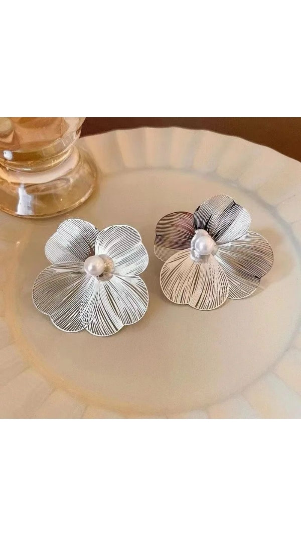 Unique Metal Flower Statement Earrings