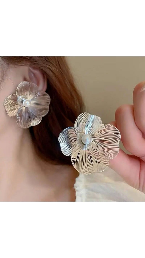 Unique Metal Flower Statement Earrings